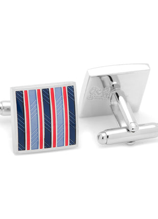 Red and Navy Striped Square Cufflinks