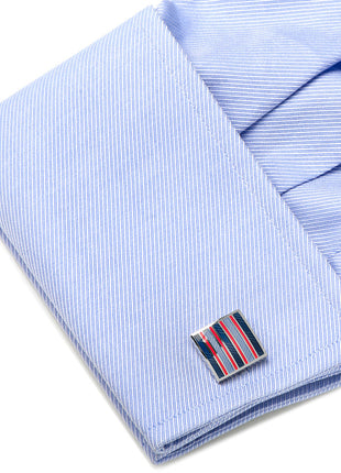 Red and Navy Striped Square Cufflinks