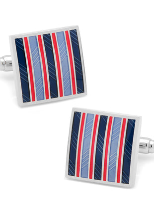 Red and Navy Striped Square Cufflinks