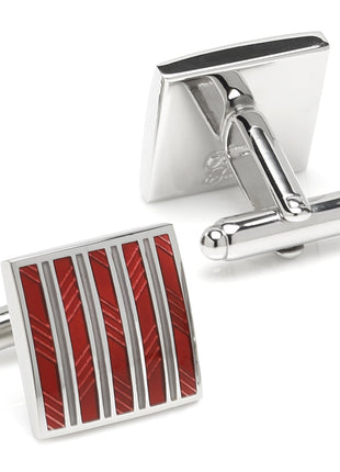 Red and Gray Striped Square Cufflinks