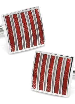 Red and Gray Striped Square Cufflinks
