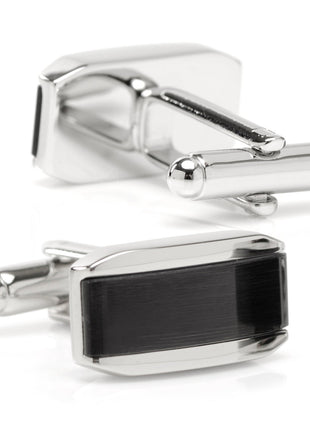 Silver Rectangular Cufflink with Dark Gray Cats Eye