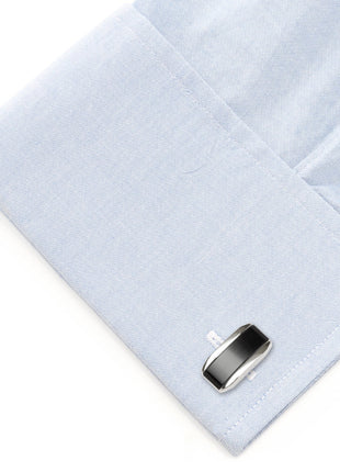Silver Rectangular Cufflink with Dark Gray Cats Eye