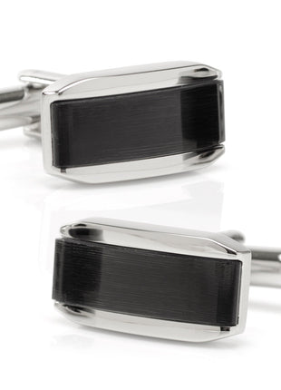 Silver Rectangular Cufflink with Dark Gray Cats Eye