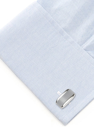 Silver Rectangular Cufflink with Gray Cats Eye