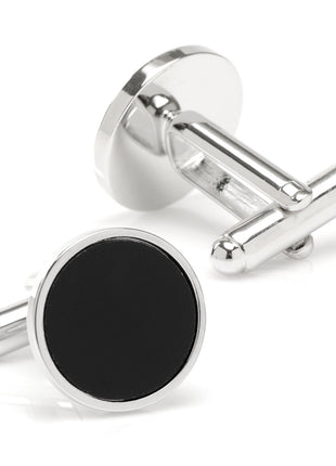 Round Silver Cufflink with Onyx Inlay