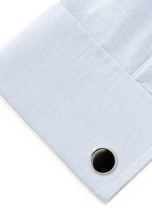Round Silver Cufflink with Onyx Inlay