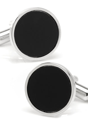 Round Silver Cufflink with Onyx Inlay