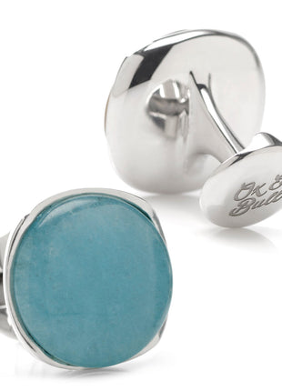 Sterling Silver Classic Formal Aquamarine Jade Cufflinks
