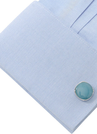 Sterling Silver Classic Formal Aquamarine Jade Cufflinks