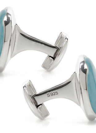 Sterling Silver Classic Formal Aquamarine Jade Cufflinks