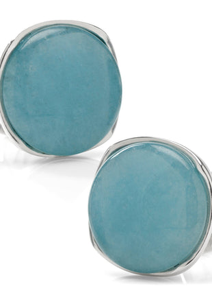 Sterling Silver Classic Formal Aquamarine Jade Cufflinks