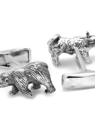 Sterling Silver Bull and Bear Cufflinks