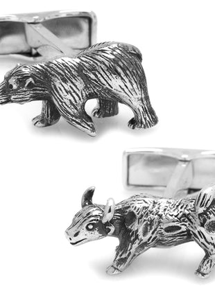 Sterling Silver Bull and Bear Cufflinks
