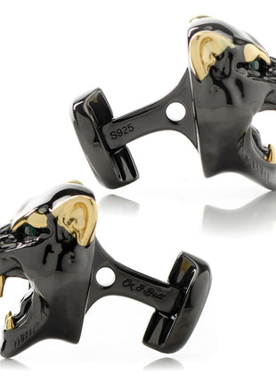 Sterling Silver Black and 14K Gold Vermeil Panther Cufflinks