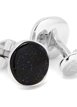 Sterling Silver Classic Round Blue Goldstone Cufflinks