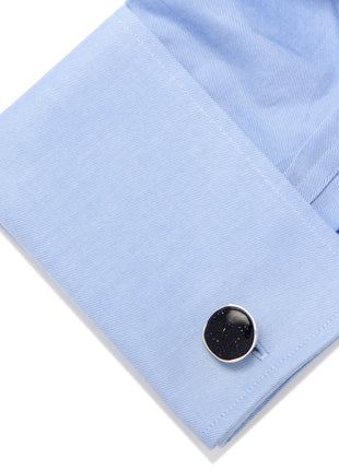 Sterling Silver Classic Round Blue Goldstone Cufflinks