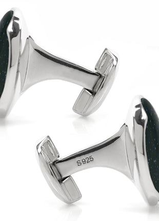 Sterling Silver Classic Round Blue Goldstone Cufflinks