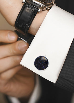 Sterling Silver Classic Round Blue Goldstone Cufflinks