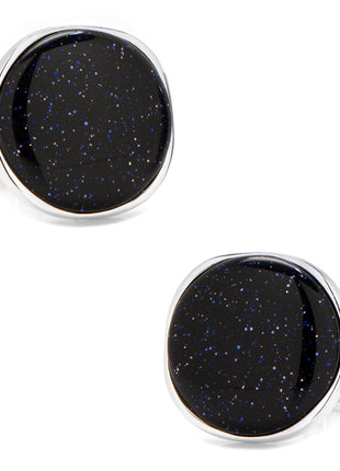 Sterling Silver Classic Round Blue Goldstone Cufflinks