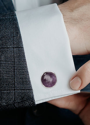 Sterling Silver Classic Formal Amethyst Cufflinks