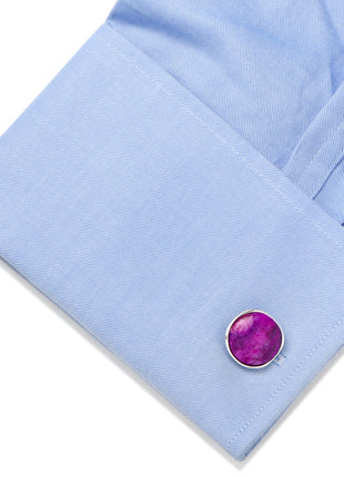 Sterling Silver Classic Round Sugilite Nebula Cufflinks