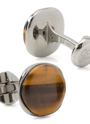 Sterling Silver Formal Tigers Eye Gunmetal Cufflinks