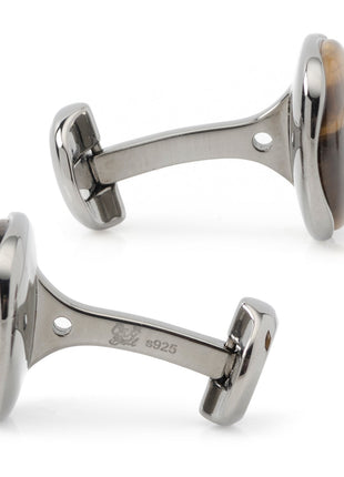 Sterling Silver Formal Tigers Eye Gunmetal Cufflinks