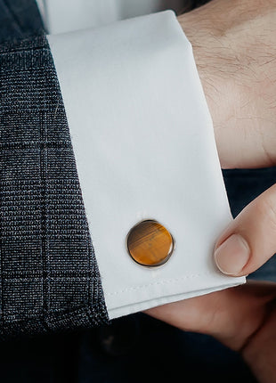 Sterling Silver Formal Tigers Eye Gunmetal Cufflinks