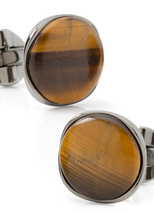 Sterling Silver Formal Tigers Eye Gunmetal Cufflinks