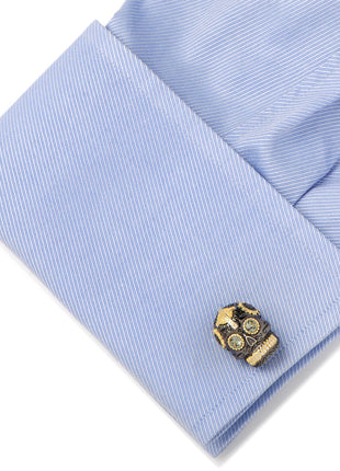 Sterling Silver Black and 18K Gold Vermeil Day of the Dead Skull Cufflinks