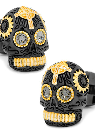 Sterling Silver Black and 18K Gold Vermeil Day of the Dead Skull Cufflinks