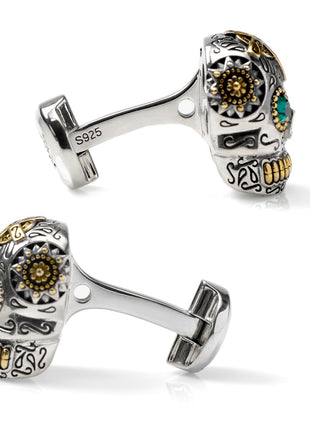 Sterling Silver with 18K Gold Vermeil Day of the Dead Skull Cufflinks