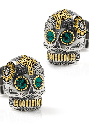 Sterling Silver with 18K Gold Vermeil Day of the Dead Skull Cufflinks