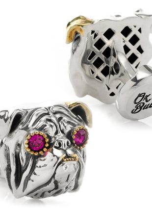 Sterling Silver with 14k Gold Vermeil Accent English Bulldog Cufflinks