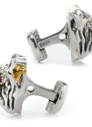 Sterling Silver with 14k Gold Vermeil Accent English Bulldog Cufflinks