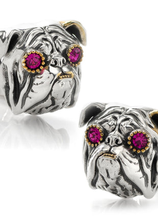 Sterling Silver with 14k Gold Vermeil Accent English Bulldog Cufflinks