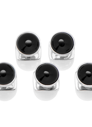Sterling Silver Ribbed Onyx 5-Studs
