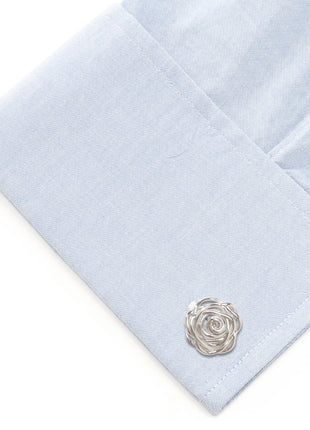 Sterling Silver Rhodium Plated Rose Cufflinks