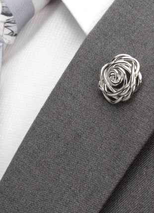 Sterling Silver Rhodium Plated Rose Lapel Pin