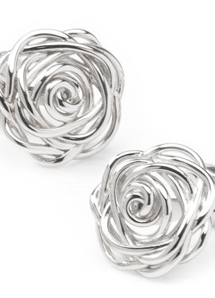 Sterling Silver Rhodium Plated Rose Cufflinks