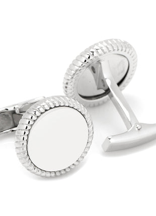 Sterling Silver Rope Border Engravable Round Cufflinks