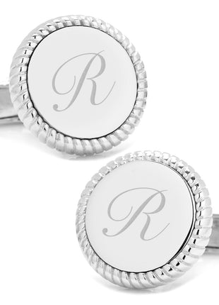 Sterling Silver Rope Border Engravable Round Cufflinks