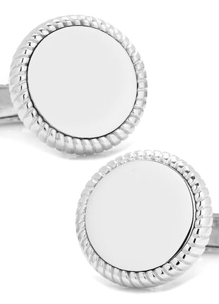 Sterling Silver Rope Border Engravable Round Cufflinks