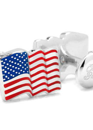 Sterling Silver Waving American Flag Cufflinks