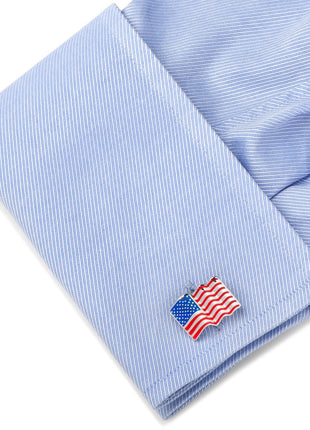 Sterling Silver Waving American Flag Cufflinks