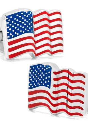 Sterling Silver Waving American Flag Cufflinks