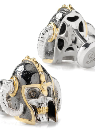 Sterling Silver with 14K Vermeil Gold Viking Helmet 3D Cufflinks
