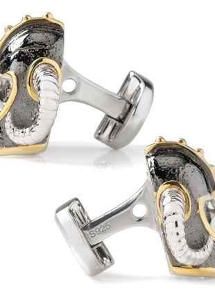 Sterling Silver with 14K Vermeil Gold Viking Helmet 3D Cufflinks