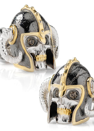 Sterling Silver with 14K Vermeil Gold Viking Helmet 3D Cufflinks